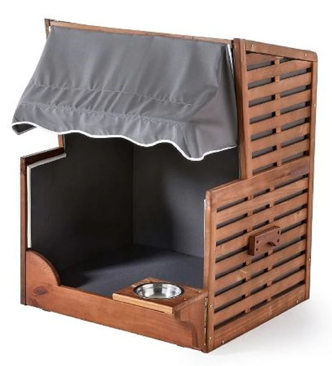 Casa Padrino silla de playa para perros con cuenco de agua marr¨®n / gris / blanco 75 x 65 x A. 87 cm - Muebles para perros - Muebles para animales - Muebles de jard¨ªn - Muebles de exterior