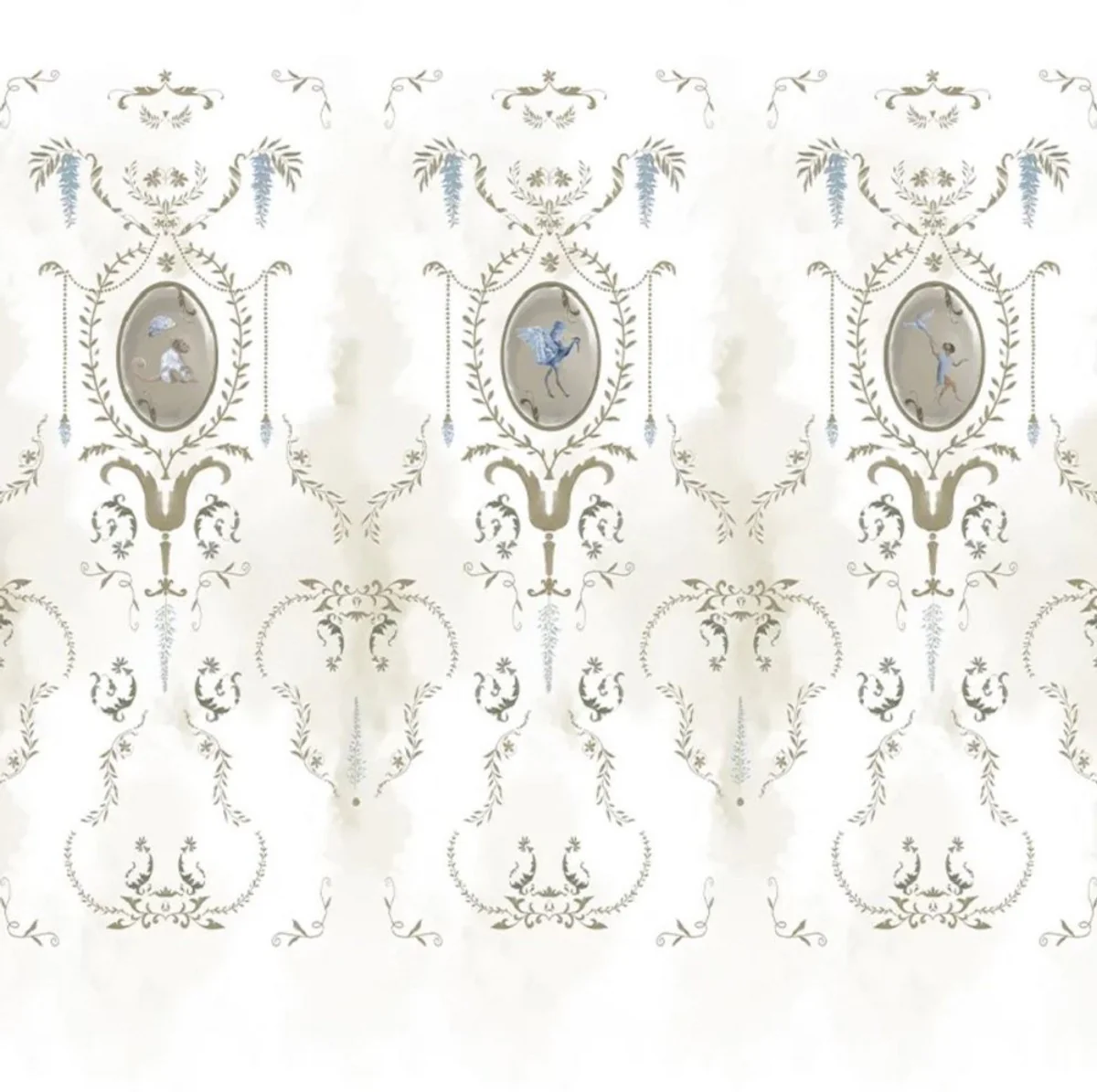 Casa Padrino papel pintado no tejido barroco de lujo blanco / multicolor / oro - Papel pintado de salón de estilo barroco con patrón elegante - Decoración de salón barroco