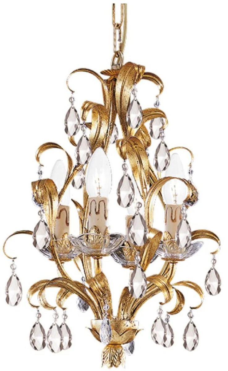 Casa Padrino araña de luces de cristal barroco de lujo oro con pátina Ø 33 x A. 43 cm - Lámpara de araña de salón de estilo barroco - Noble y Magnífica - Calidad de lujo - Hecho en Italia