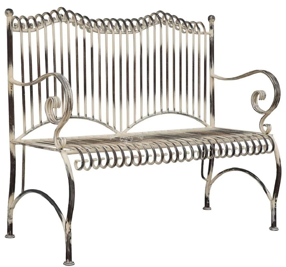 Casa Padrino banco de jardín Art Nouveau beige antiguo 125 x 55 x A. 115 cm - Banco de hierro forjado hecho a mano - Banco con reposabrazos - Muebles de Jardín Barroco y Art Nouveau