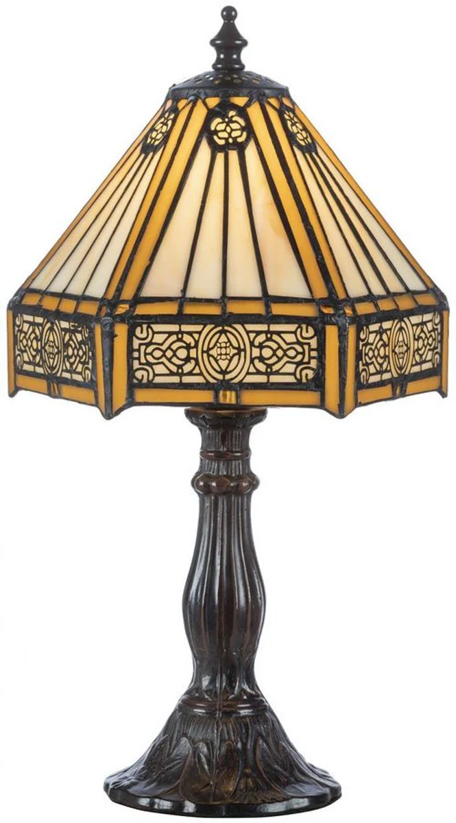 Casa Padrino Lámpara de Mesa Tiffany de Lujo Amarillo / Negro 20 x 20 x A. 25 cm - Elegante Lámpara de Escritorio - Lámpara de Taburete - Lámparas Tiffany
