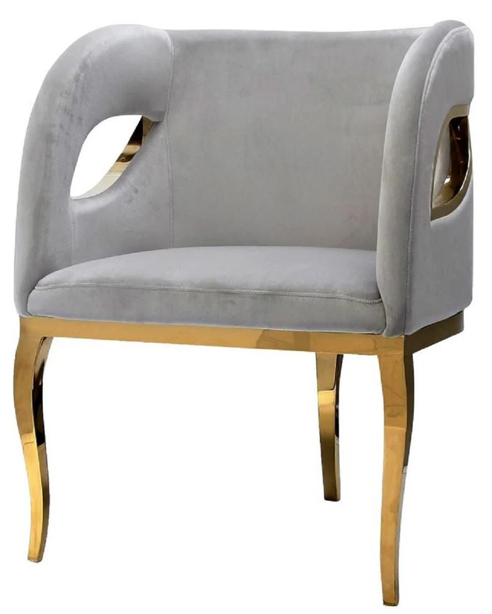 Casa Padrino sill¨®n de terciopelo de lujo gris / oro 78 x 55 x A. 59 cm - Sill¨®n de sal¨®n - Muebles de sal¨®n - Muebles de hotel - Muebles de lujo - Interiores de sal¨®n - Interiores de lujo