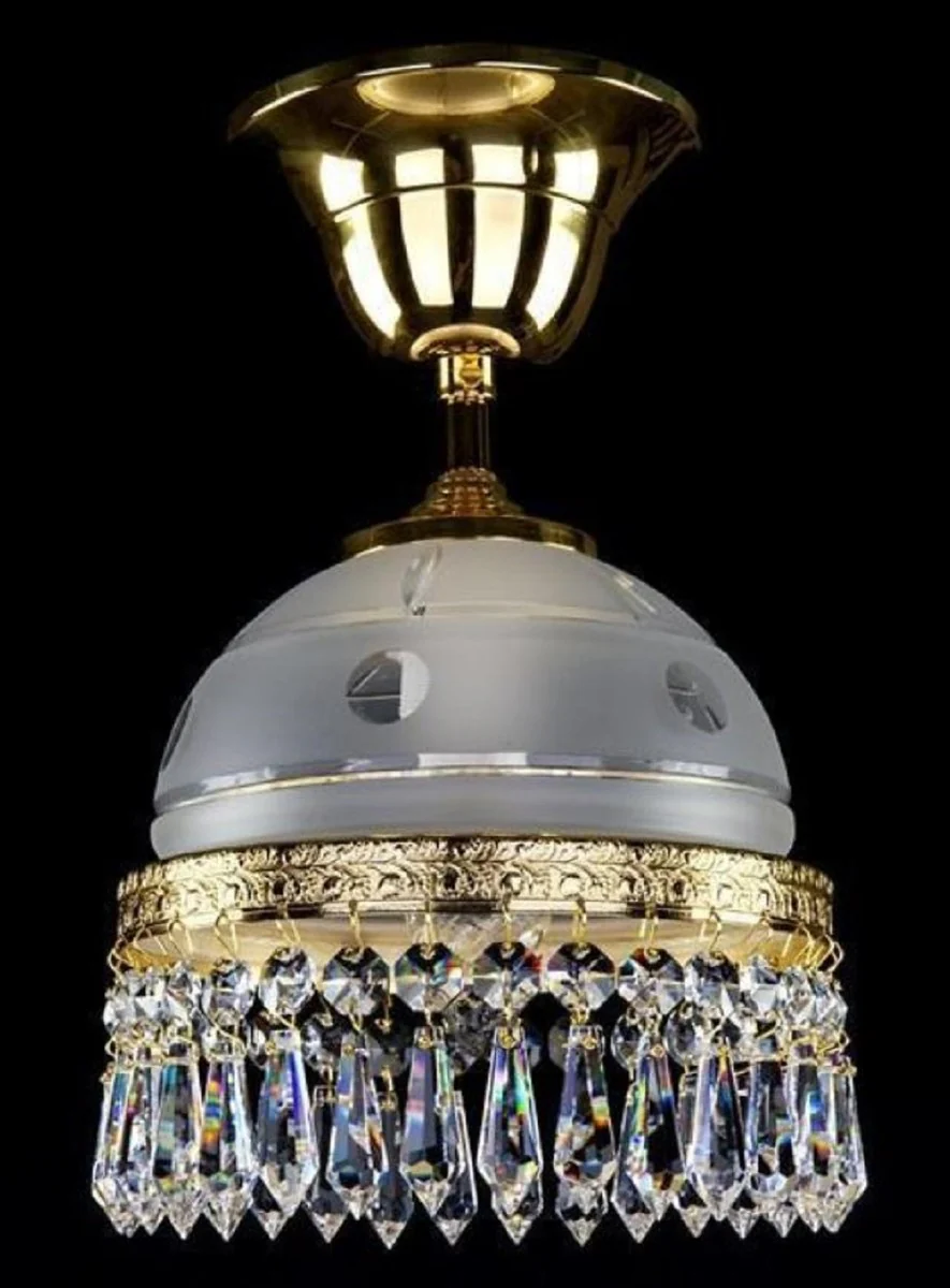 Casa Padrino lámpara colgante de latón barroco de lujo oro / blanco Ø 16 x A. 18 cm - Magnífica lámpara colgante de latón con cristal de Bohemia - Luces de cristal barroco