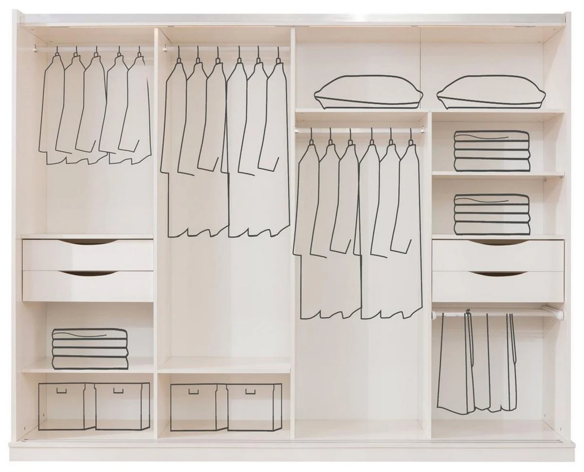 Casa Padrino armario de dormitorio barroco de lujo blanco / oro - Armario de madera maciza con 2 puertas correderas - Muebles de dormitorio barrocos - Noble y Espl¨¦ndido