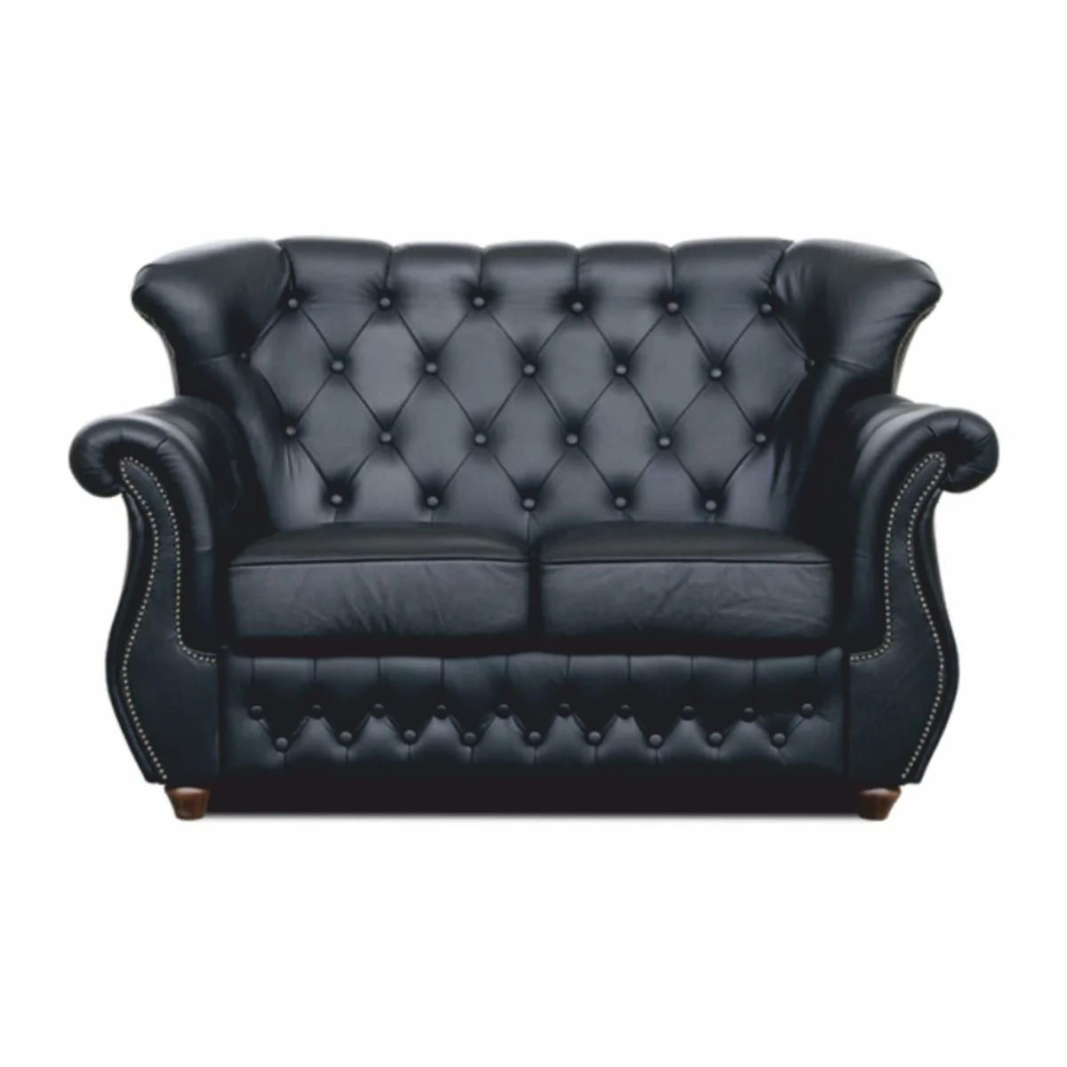 Casa Padrino Sof¨¢ Chesterfield de Cuero de Lujo Negro / Marr¨®n Oscuro 150 cm - Muebles de Cuero Genuino