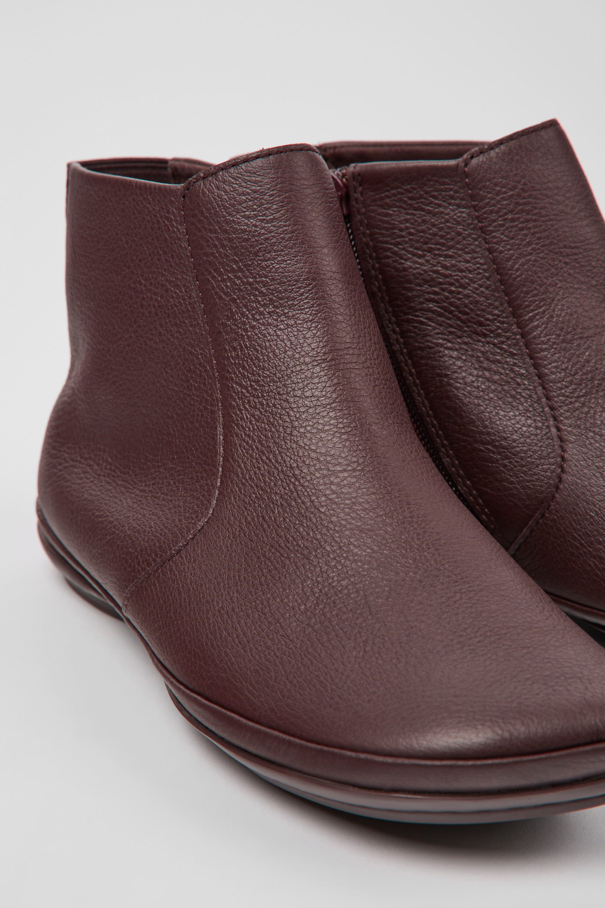 Right - Burgundy leather ankle boots for women