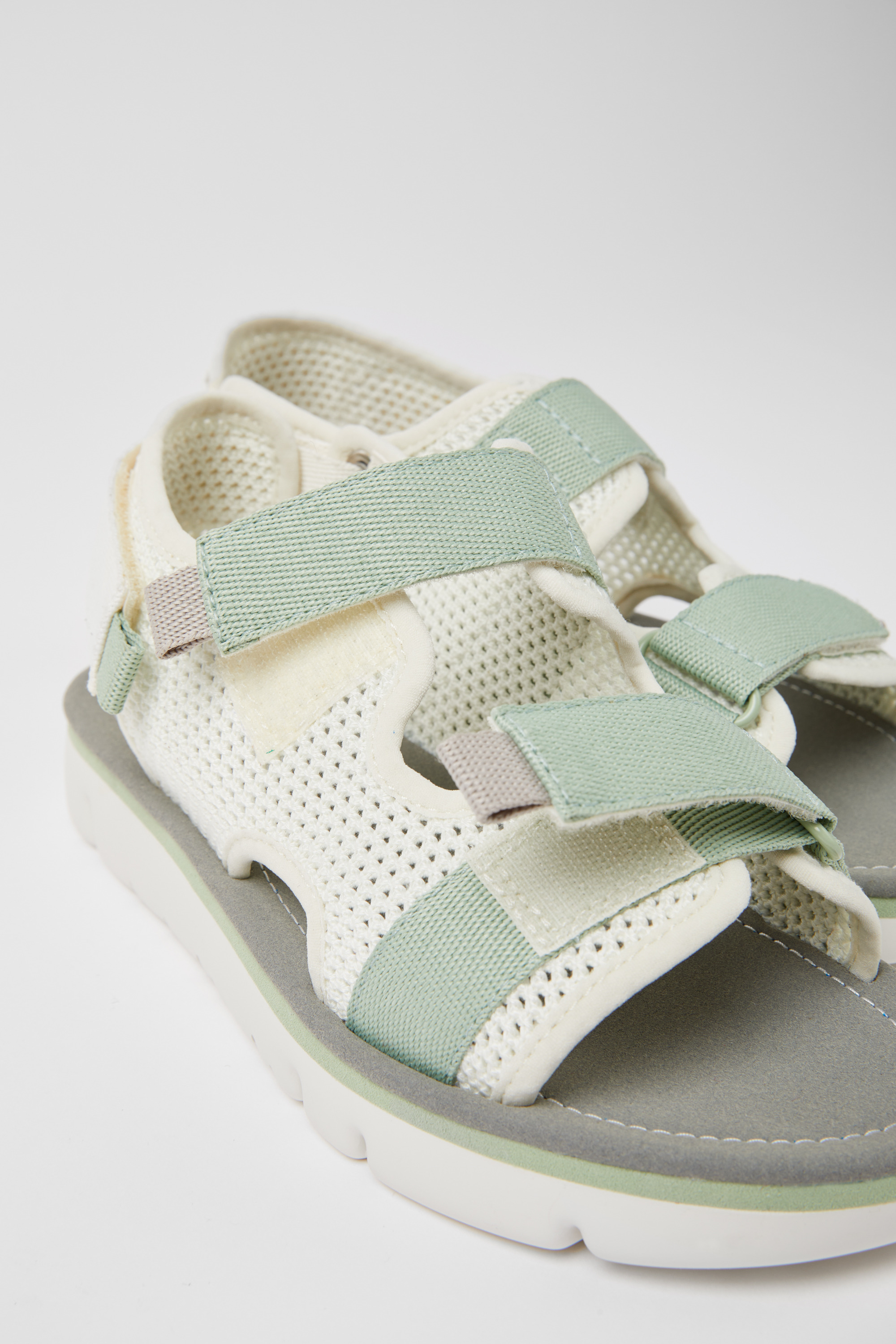 Oruga - White, green, and grey sandals for women