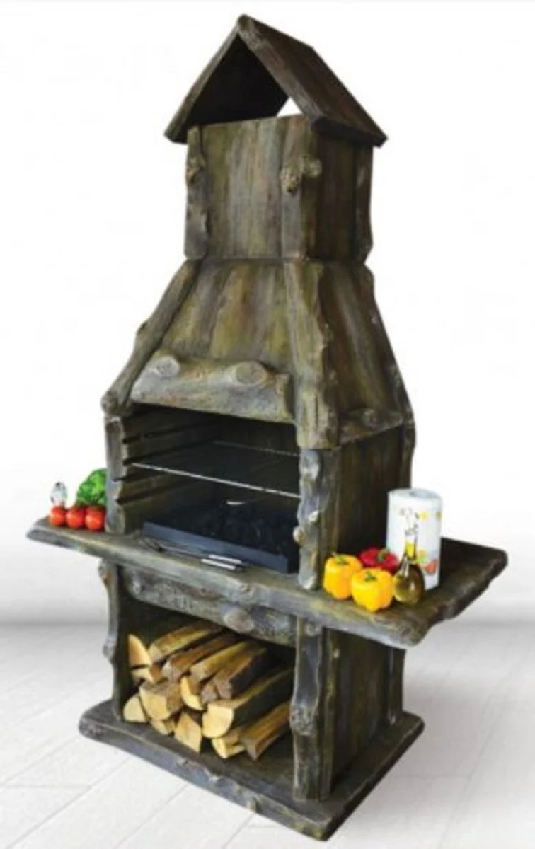 Casa Padrino barbacoa de jard¨ªn de lujo marr¨®n 132 x 67 x A. 206 cm - Chimenea de hormig¨®n en aspecto de madera - Accesorios de jard¨ªn de lujo