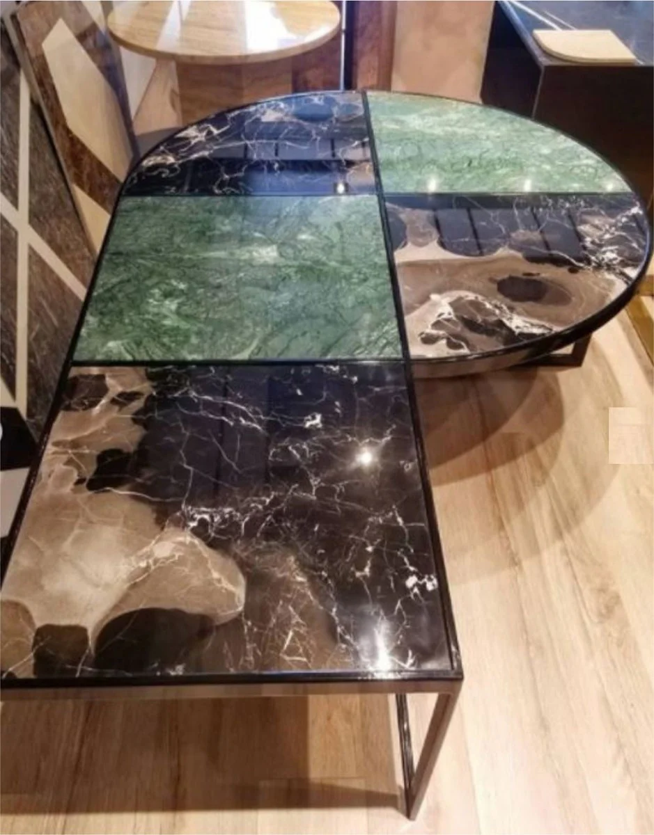 Casa Padrino mesa de centro de lujo verde / marr¨®n / negro 135 x 90 x A. 40 cm - Mesa de sal¨®n moderna con tapas de m¨¢rmol - Muebles de sal¨®n de lujo