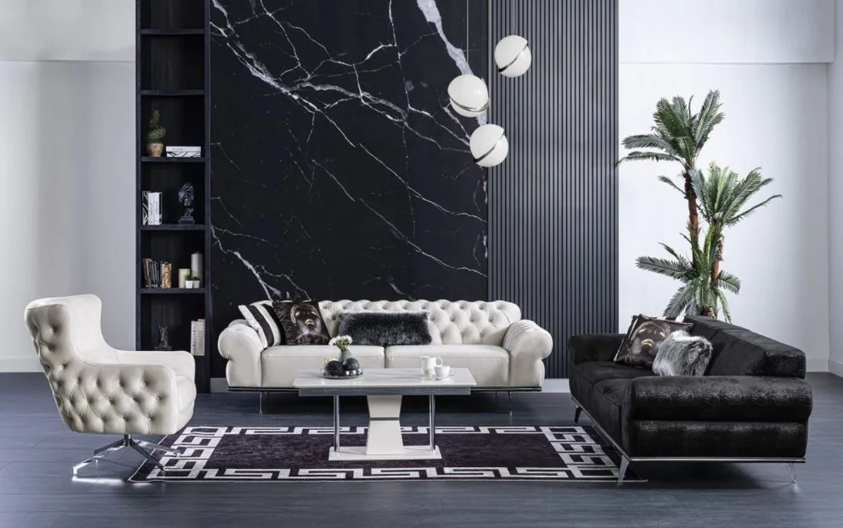 Casa Padrino sof¨¢ de sal¨®n Art Deco de lujo negro / plata 240 x 95 x A. 63 cm - Muebles de sal¨®n de lujo