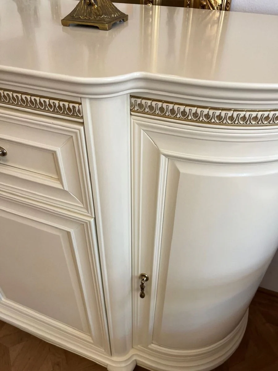 Casa Padrino aparador Art Nouveau de lujo crema / latón antiguo 176 x 57,5 x A. 111 cm - Elegante armario de madera maciza con 4 puertas y 2 cajones - Muebles Barrocos y Art Nouveau