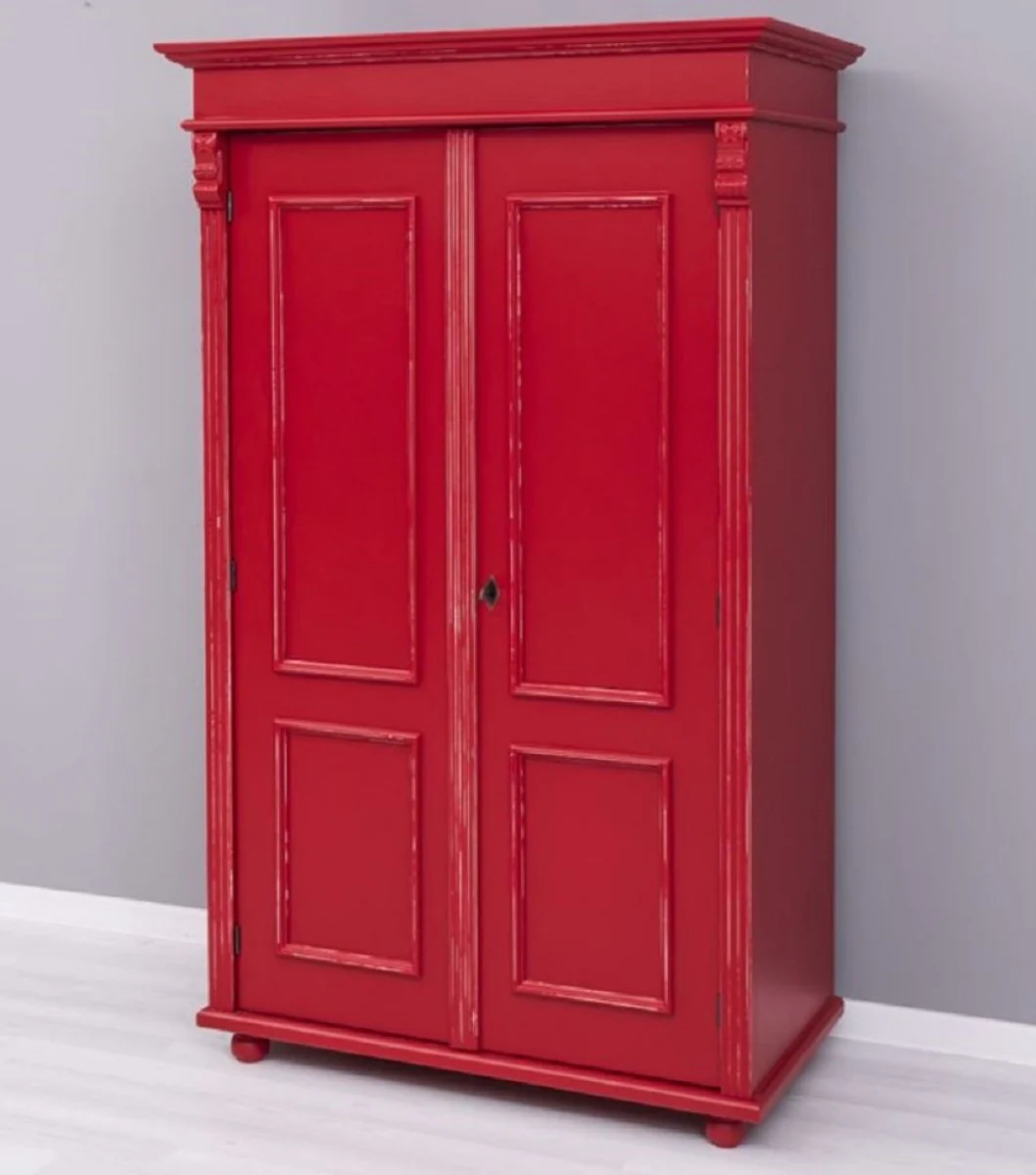Casa Padrino armario de ropa de estilo campestre shabby chic rojo antiguo 110 x 58 x A. 180 cm - Armario de dormitorio con 2 puertas - Muebles de dormitorio de estilo campestre shabby chic