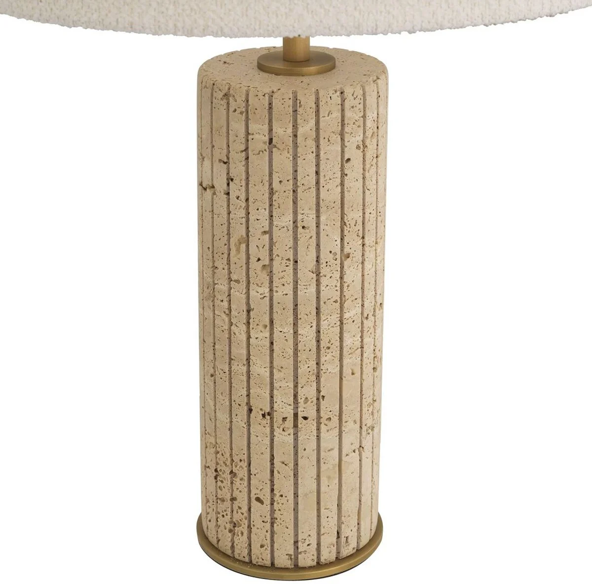 Casa Padrino lámpara de mesa de lujo beige / latón antiguo / crema Ø 40 x A. 64 cm - Lámpara de escritorio de travertino con pantalla redonda - Lámparas de mesa de lujo - Muebles de lujo