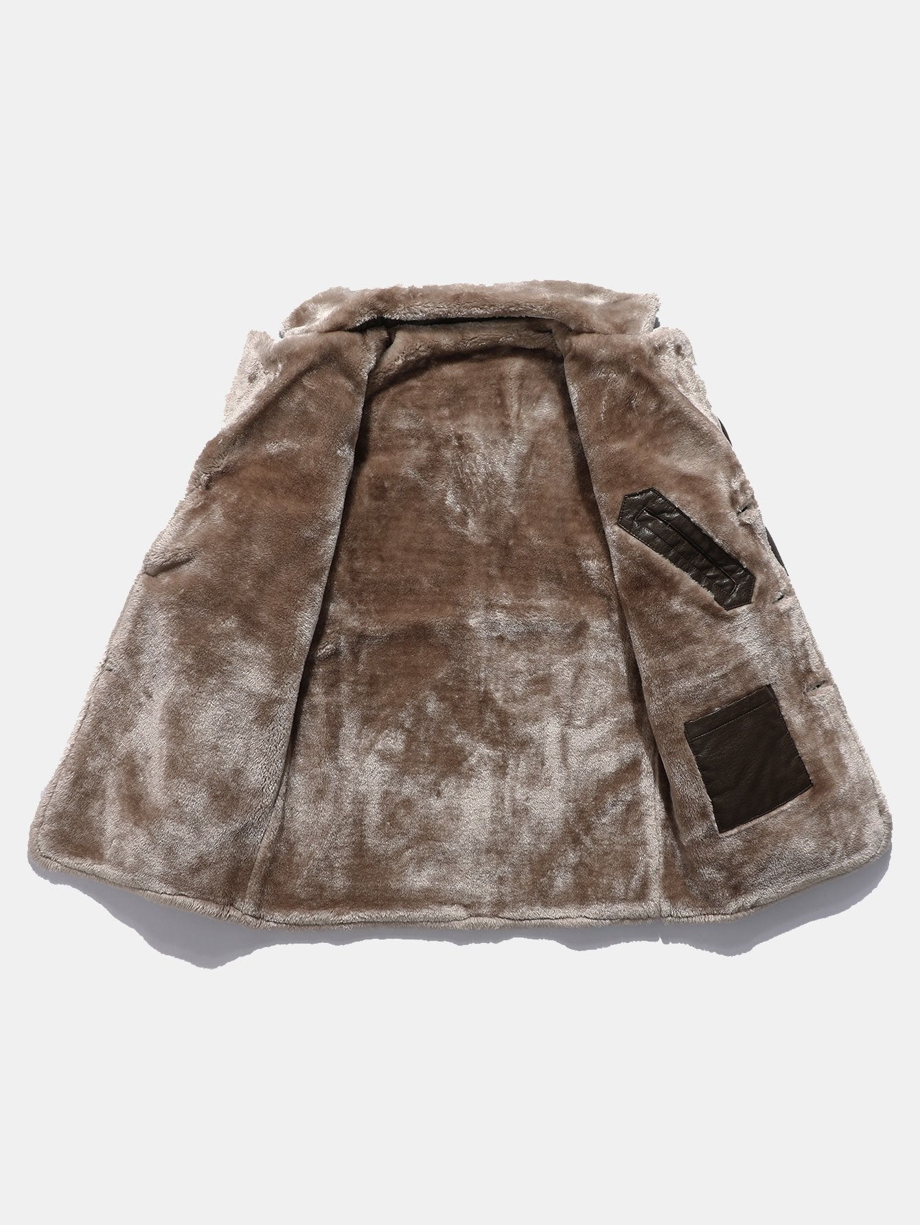 Long Line Faux Fur Lined PU Leather Coat