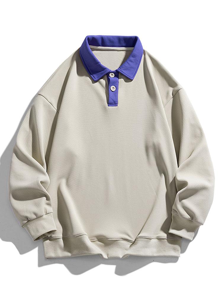Relax Fit Contrast Waffle Polo Sweatshirt