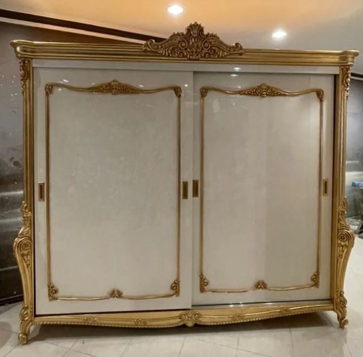 Casa Padrino armario de dormitorio barroco de lujo con 2 puertas correderas blanco / oro