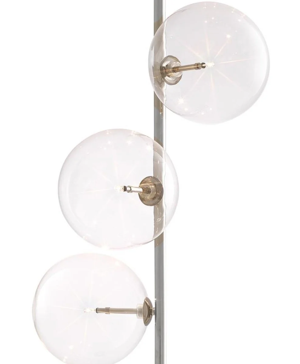 Casa Padrino lámpara halógeno de pie de lujo plata / negro Ø 44 x H. 190 cm - Lámpara de Bajo Consumo con Base de Mármol Noble