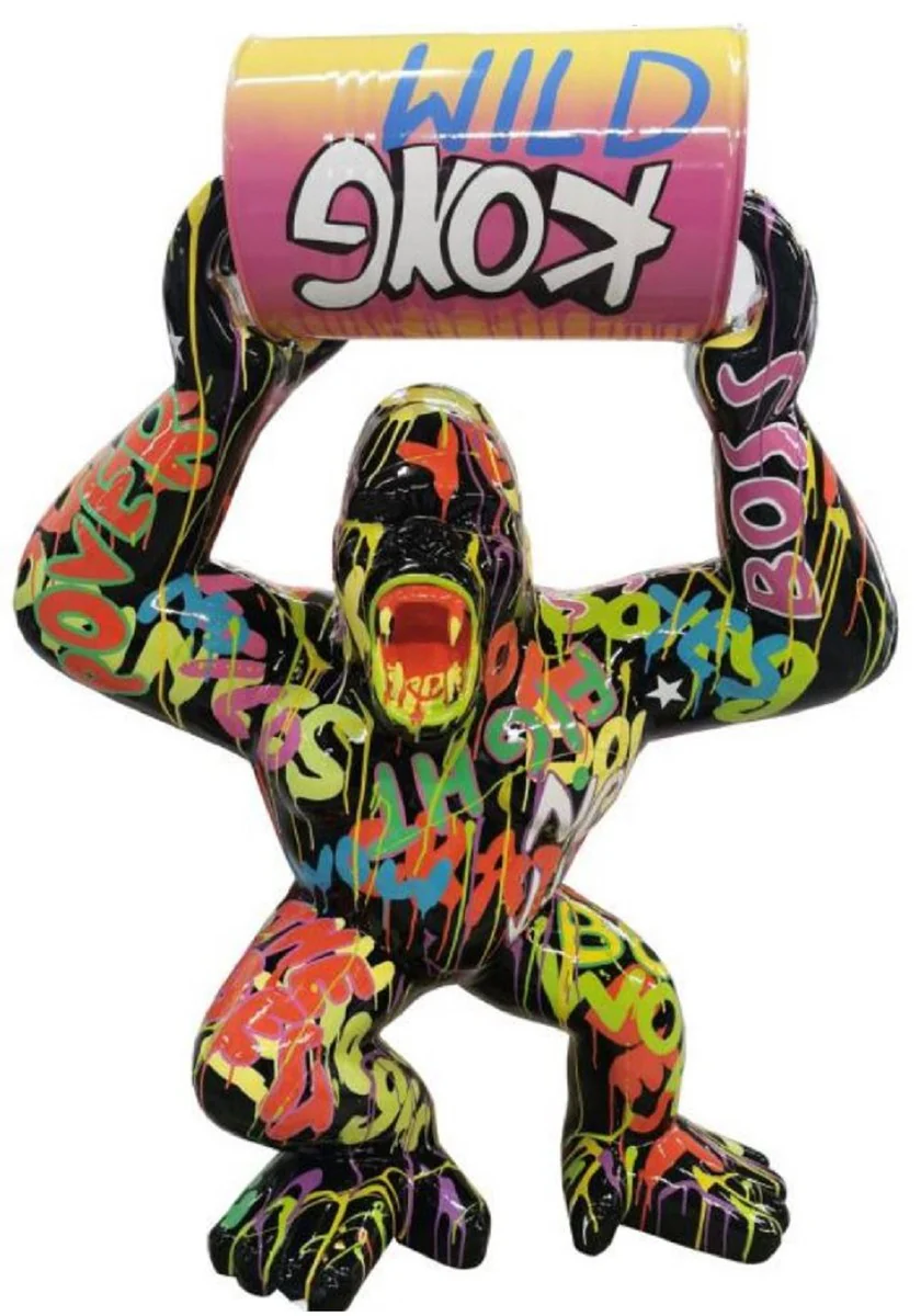 Casa Padrino escultura decorativa de lujo mono gorila con barril negro / colorido A. 140 cm - Figura decorativa grande XXL - Escultura decorativa XXL - Esculturas y figuras decorativas XXL