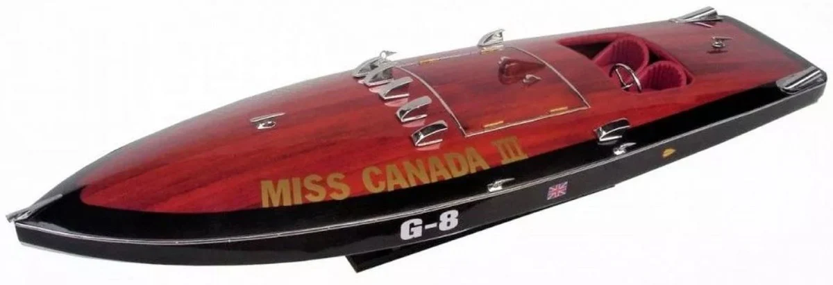 Casa Padrino lancha rápida de lujo Miss Canada con soporte de madera maciza 87 x 28 x A. 26 cm - Barco decorativo hecho a mano - Barco de madera - Barco de carreras - Modelo de barco