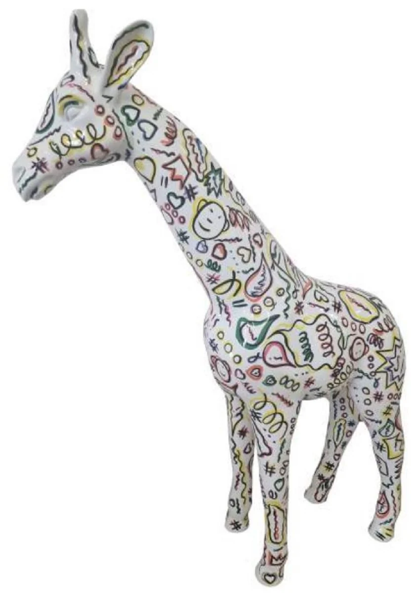 Casa Padrino escultura decorativa de lujo jirafa blanco / multicolor A. 115 cm - Figura decorativa grande - Figura animal XXL - Escultura decorativa XXL - Esculturas y figuras decorativas XXL