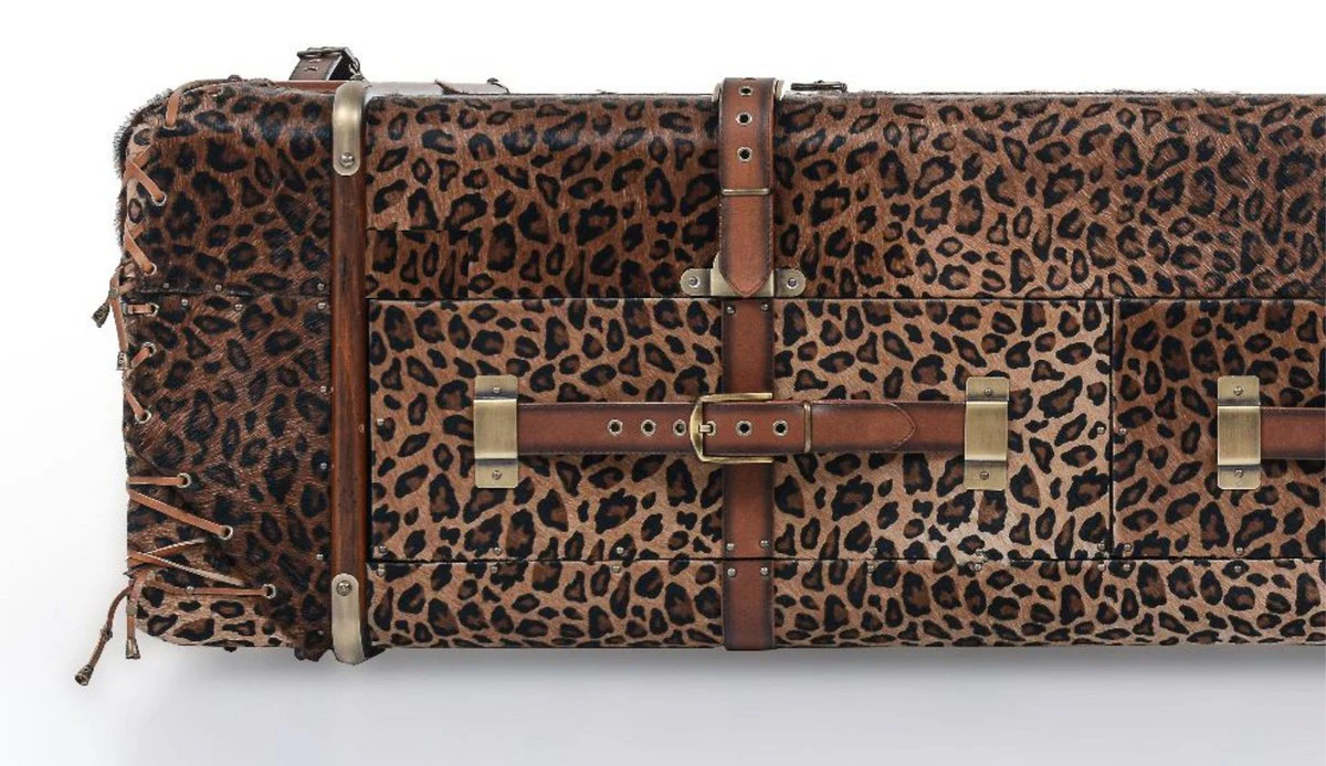 Casa Padrino mesa de centro de lujo en ¨®ptica maleta leopardo / marr¨®n / lat¨®n 140 x 85 x A. 43 cm - Maleta mesa de sal¨®n con cajones y compartimentos de bar - Muebles de lujo en ¨®ptica maleta