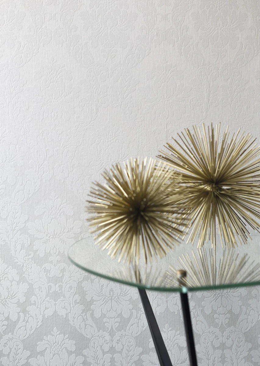 Casa Padrino Papel Pintado Textil / Papel Pintado de Tela Viscosa Barroco Blanco - 10,05 x 0,53 m - Papel Pintado Barroco