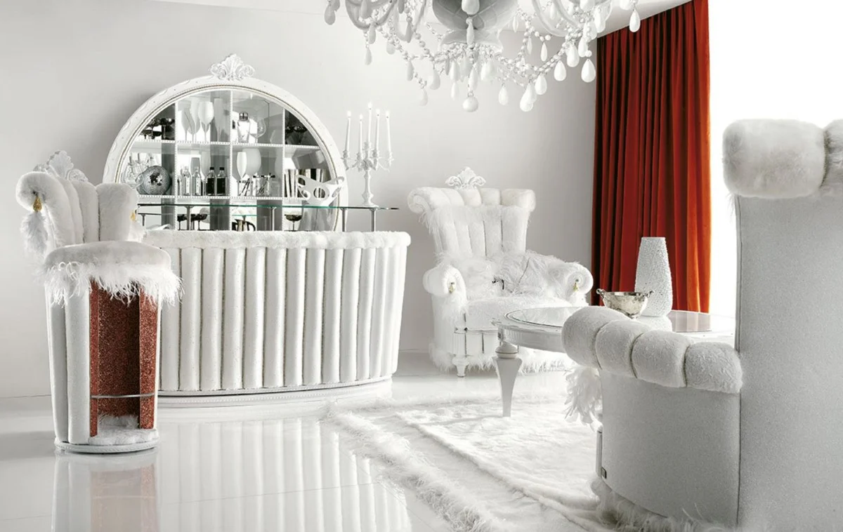 Casa Padrino silla de bar barroco de lujo blanco / rojo / oro - Magn¨ªfico taburete de bar estilo barroco - Magn¨ªfico mobiliario barroco de bar y hotel - Calidad de primera clase - Hecho en Italia