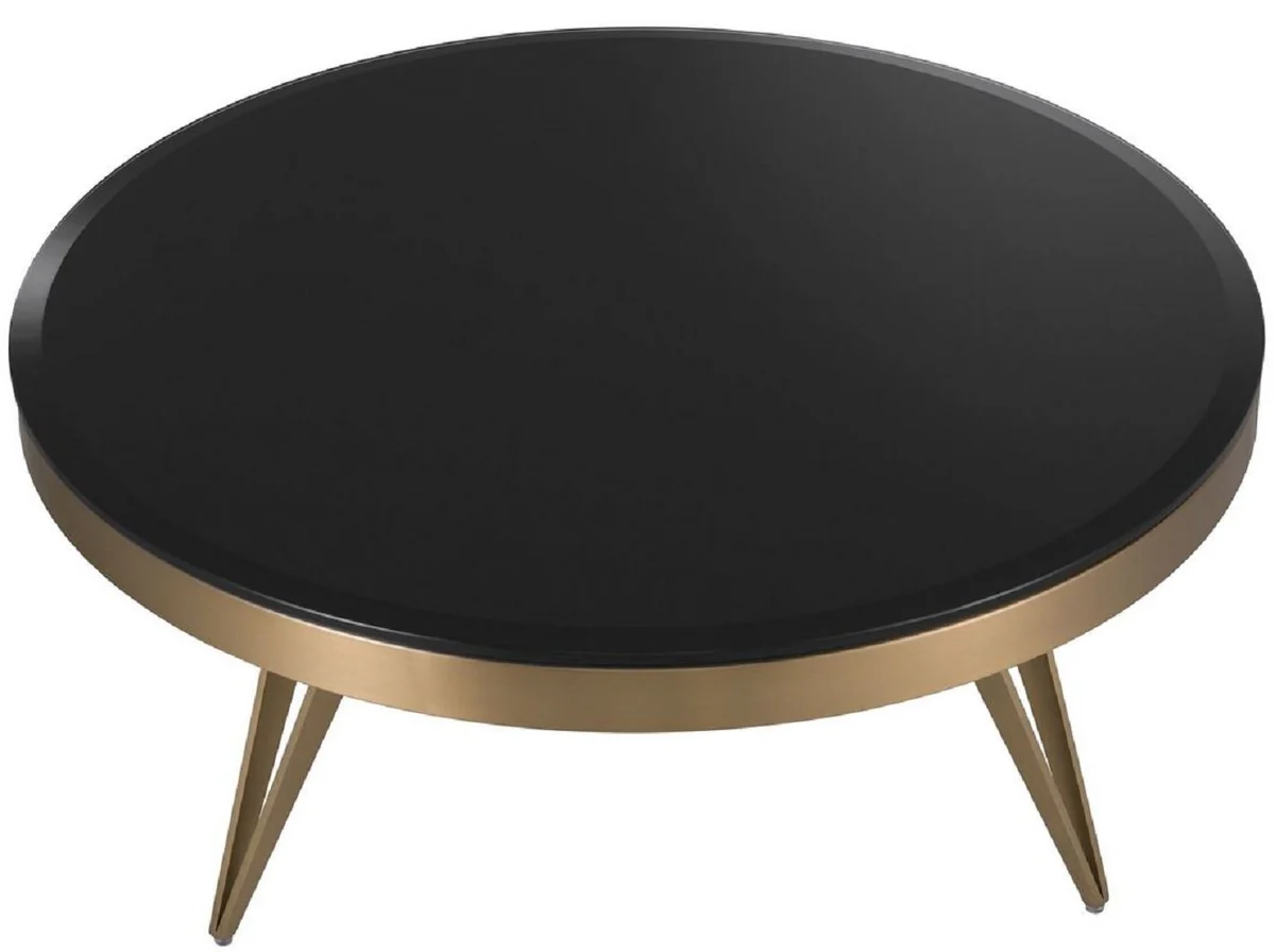 Casa Padrino mesa de centro de lujo lat¨®n / negro ? 90 x A. 33 cm - Mesa de sal¨®n redonda de acero inoxidable con tapa de vidrio - Muebles de Sal¨®n - Muebles de Lujo