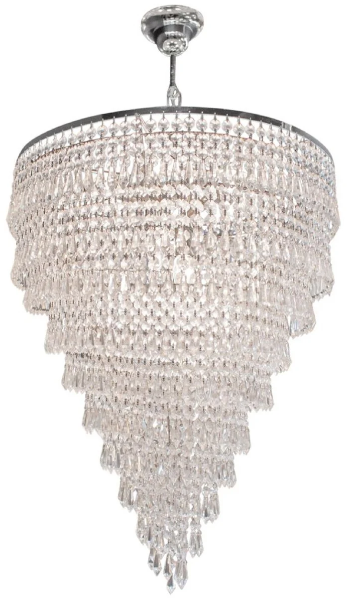 Casa Padrino araña de luces barroco de cristal plata Ø 50 - Araña de luces redonda adornada en estilo barroco