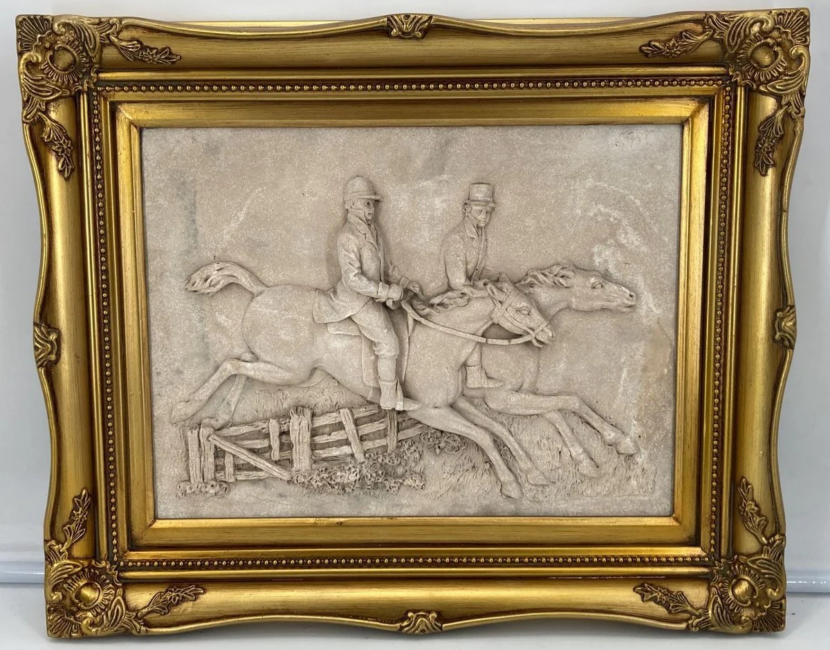 Casa Padrino relieve de pared barroco gris / oro 55 x A. 44,5 cm - Decoración de pared de estilo antiguo relieve de piedra con marco magnífico - Accesorios decorativos en estilo barroco