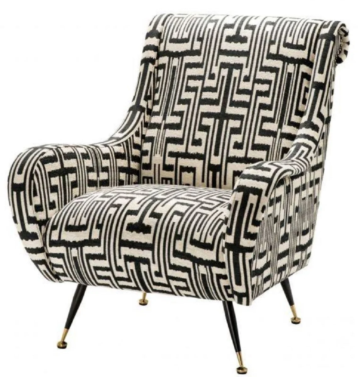 Casa Padrino sill¨®n de lujo negro / blanco / lat¨®n 80 x 90 x H. 88 cm - Sill¨®n de Sal¨®n - Muebles de Sal¨®n