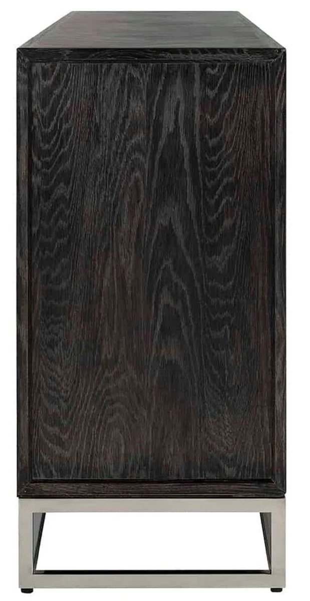 Casa Padrino aparador de lujo negro / plata 225 x 45 x A. 90 cm - Mueble de madera maciza con 4 puertas - Muebles de salón - Muebles de hotel - Colección de Lujo