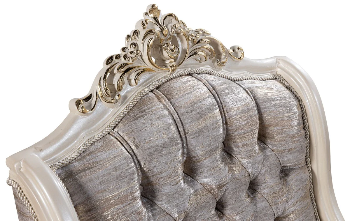 Casa Padrino sill¨®n barroco de lujo plata / blanco / gris / oro - Magn¨ªfico sill¨®n de sal¨®n con patr¨®n elegante - Muebles de sal¨®n de lujo en estilo barroco - Muebles barrocos