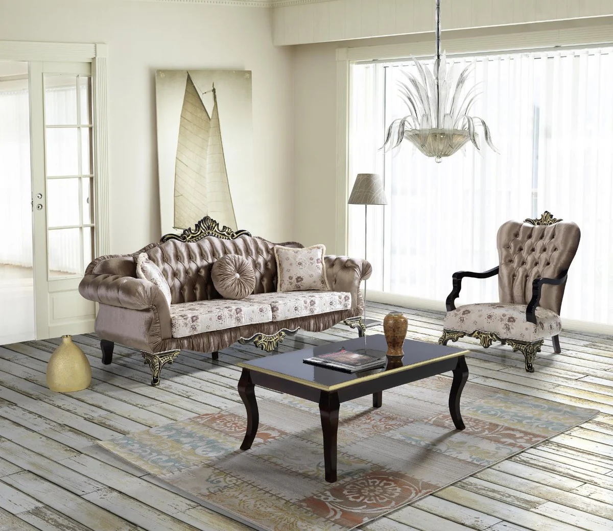 Casa Padrino mesa de centro barroco negro / oro 100 x 74 x A. 46 cm - Mesa de sal¨®n de madera maciza en estilo barroco - Muebles de sal¨®n barrocos