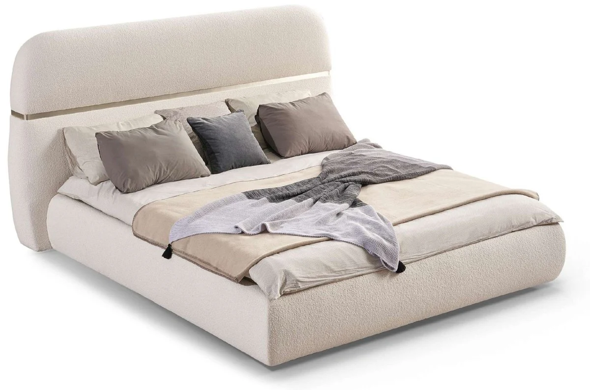 Casa Padrino cama doble de lujo crema / oro 230 x 244 x A. 130 cm - Cama de madera maciza con cabecero - Muebles dormitorio - Muebles hotel - Muebles de lujo - Interior de lujo