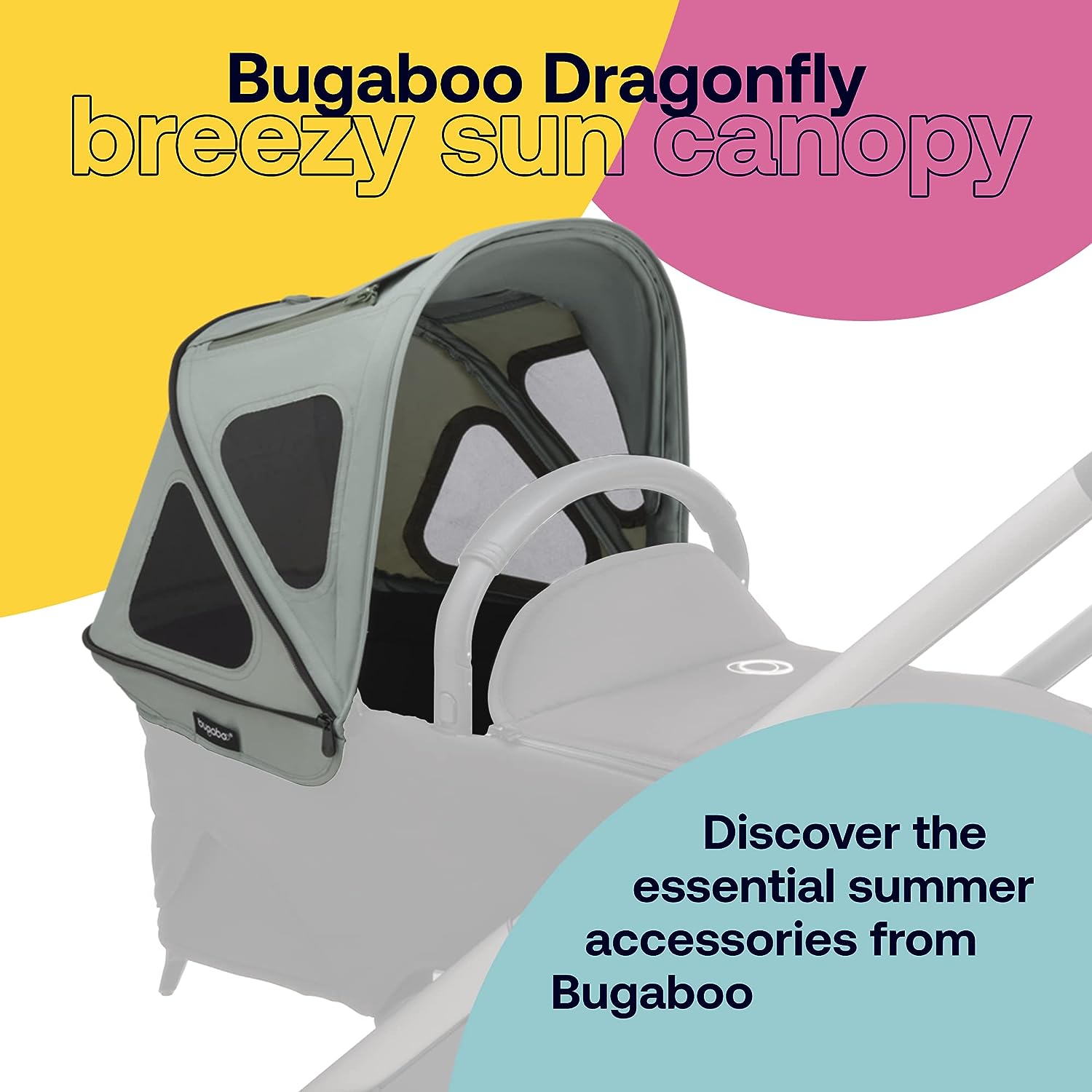 Bugaboo Dragonfly Breezy Sun Canopy Stroller Accessory with UPF 50+ Sun Protection and Ventilation Panels, Pine Green