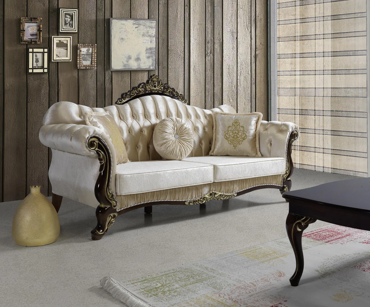 Casa Padrino conjunto de sala de estar barroco champ¨¢n / negro / oro - 2 Sof¨¢s y 2 Sillones y 1 Mesa de Centro - Muebles de sala de estar - Noble y Magn¨ªfico