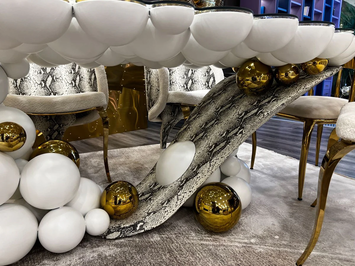 Casa Padrino mesa de comedor de dise?o de lujo con tapa de vidrio blanco / oro / negro 230 x 120 x A. 76 cm - Muebles de comedor - Muebles de lujo - Muebles de dise?o