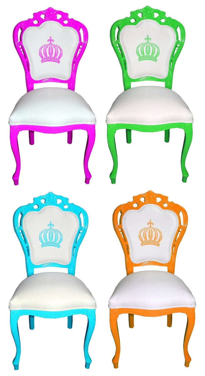 Pomp??s by Casa Padrino Sillas de Comedor Barroco de Lujo Blanco / Multicolor - Sillas de Estilo Barroco de Pomp??s Dise?adas por Harald Gl??ckler - 4 Sillas de Comedor - Muebles de Comedor Barrocos