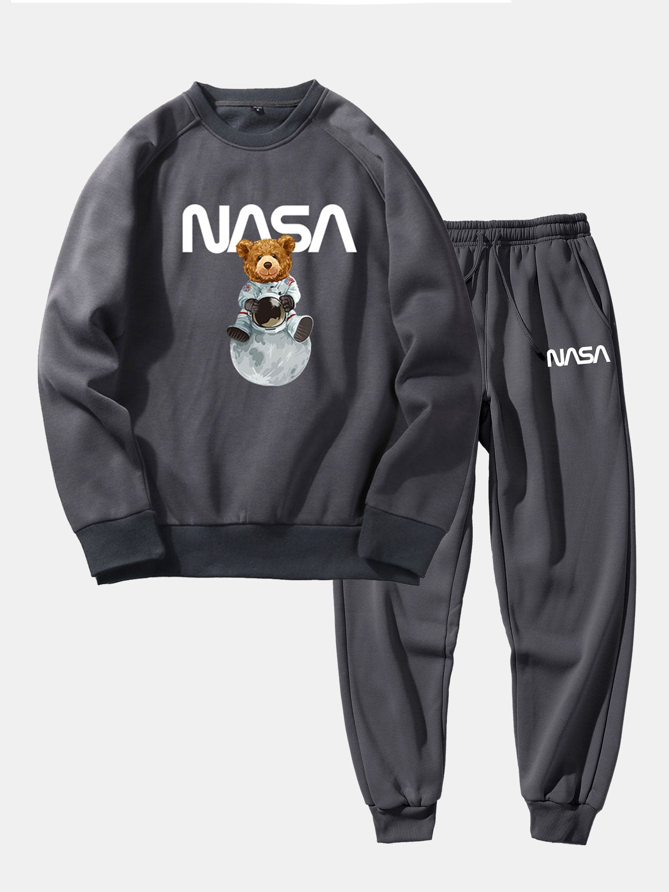 NASA Bear Print Raglan Sleeves Sweatshirt & NASA Print Jogger Pants