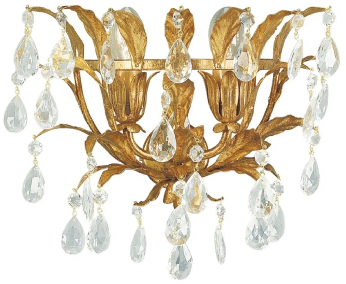 Casa Padrino lámpara de pared de cristal barroco de lujo oro antiguo 32 x 20 x A. 25 cm - Elegante lámpara de pared de metal con finas perlas de vidrio - Luces Barrocos