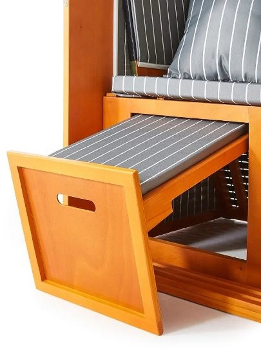 Casa Padrino silla de playa marr¨®n / negro / gris / blanco 81 x 72 x A. 160 cm - Silla de playa de madera con techo e iluminaci¨®n LED - Muebles de jard¨ªn - Muebles de piscina - Muebles de exterior