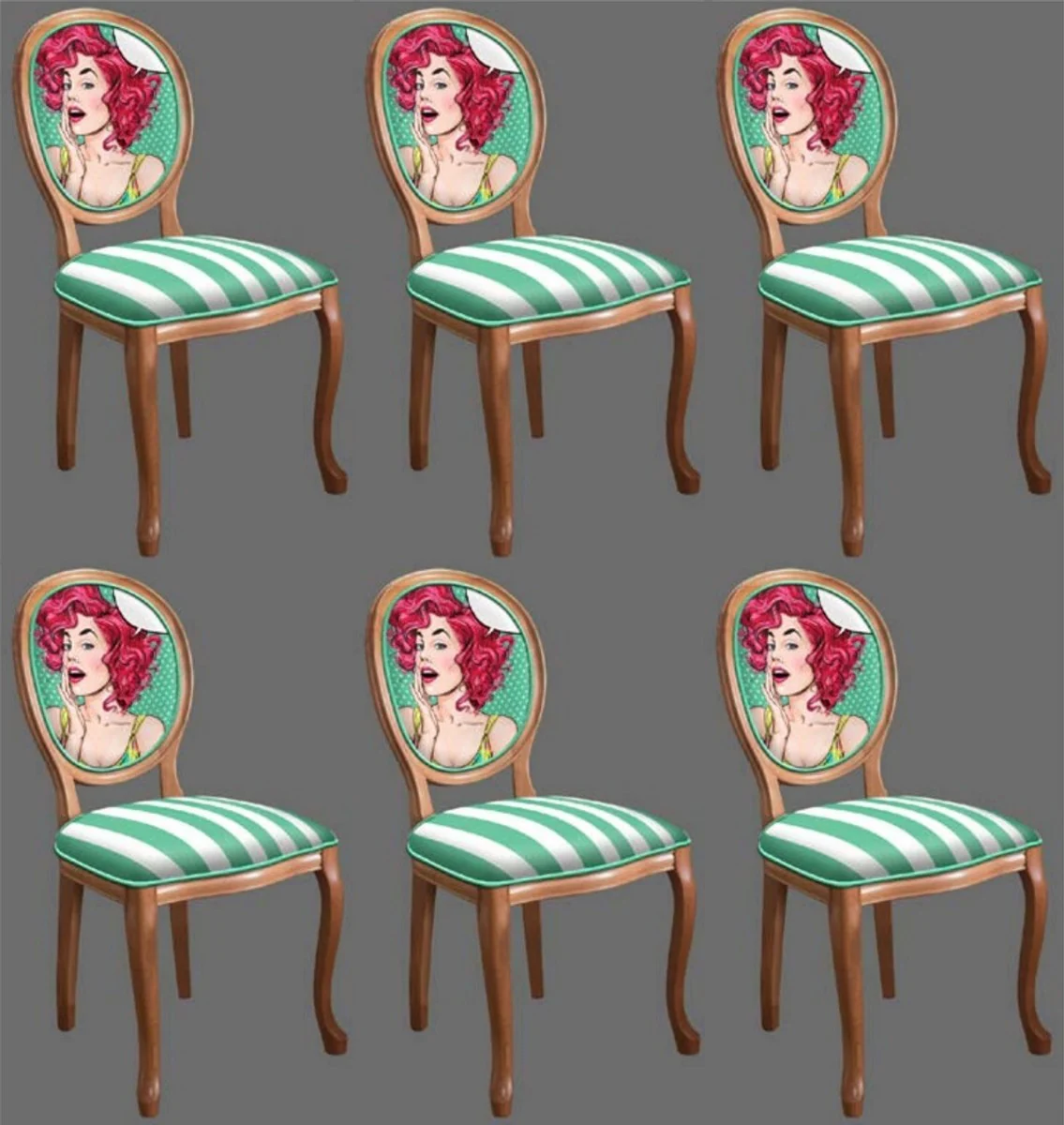 Casa Padrino conjunto de sillas de comedor barroco verde / blanco / multicolor / marron - 6 Sillas de cocina hecho a mano en estilo barroco - Muebles de comedor barrocos