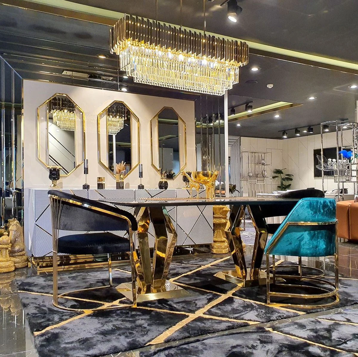 Casa Padrino silla de comedor de lujo turquesa / oro 60 x 56 x A. 80 cm - Muebles de comedor de lujo - Calidad de Lujo