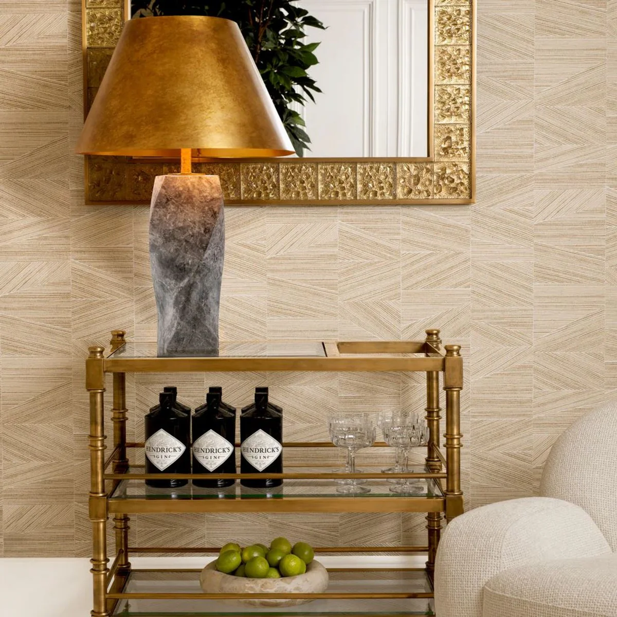 Casa Padrino l¨¢mpara de mesa de m¨¢rmol de lujo con pantalla de metal gris / lat¨®n antiguo ? 53 x A. 78 cm