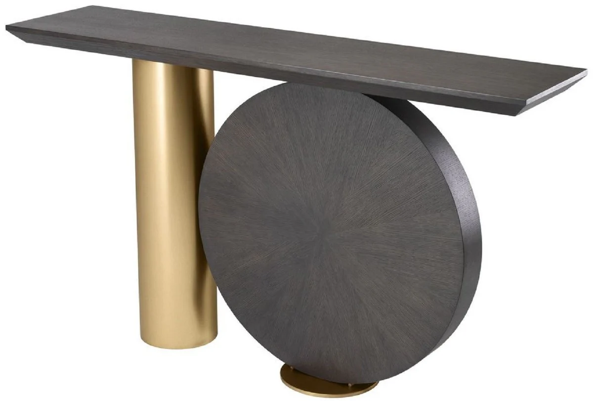 Casa Padrino consola de dise?o moca / lat¨®n 150 x 36 x A. 86 cm - Mesa consola de chapa de roble con pata de acero - Muebles de Dise?o - Calidad de Lujo