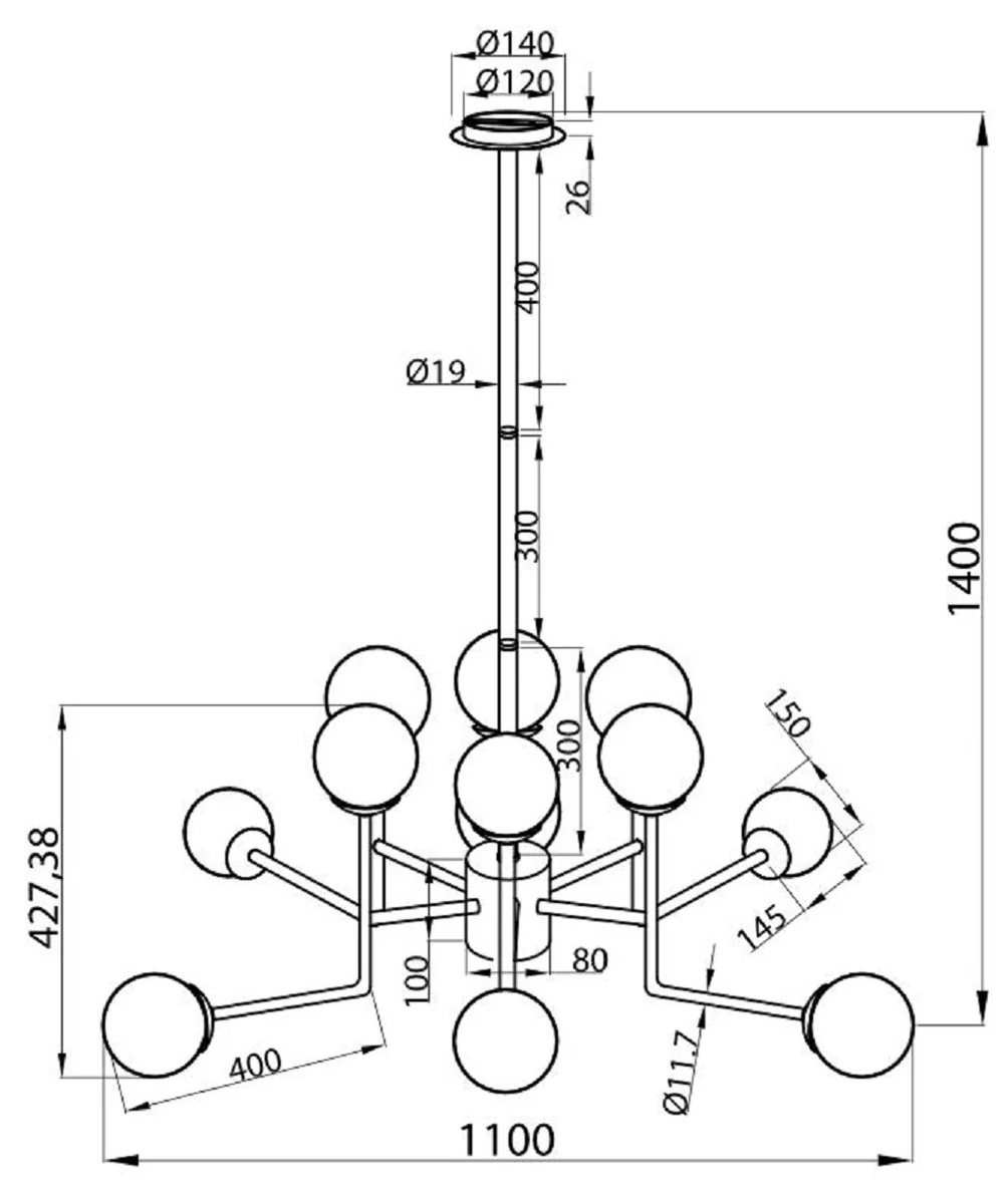 Casa Padrino Araña Oro / Blanco Ø 110 x H. 42,7 cm - Araña Moderna con Pantallas de Lámparas Redondas de Vidrio Esmerilado
