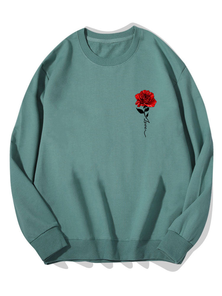 Red Rose Print Cotton Sweatshirt