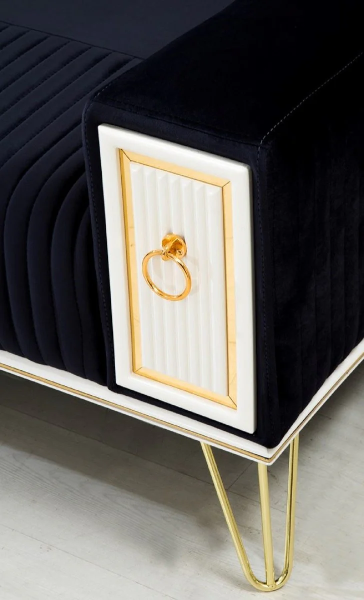 Casa Padrino sof¨¢ cama de lujo azul oscuro / blanco / oro 220 x 90 x A. 80 cm - Sof¨¢ de sal¨®n moderno - Muebles de sal¨®n