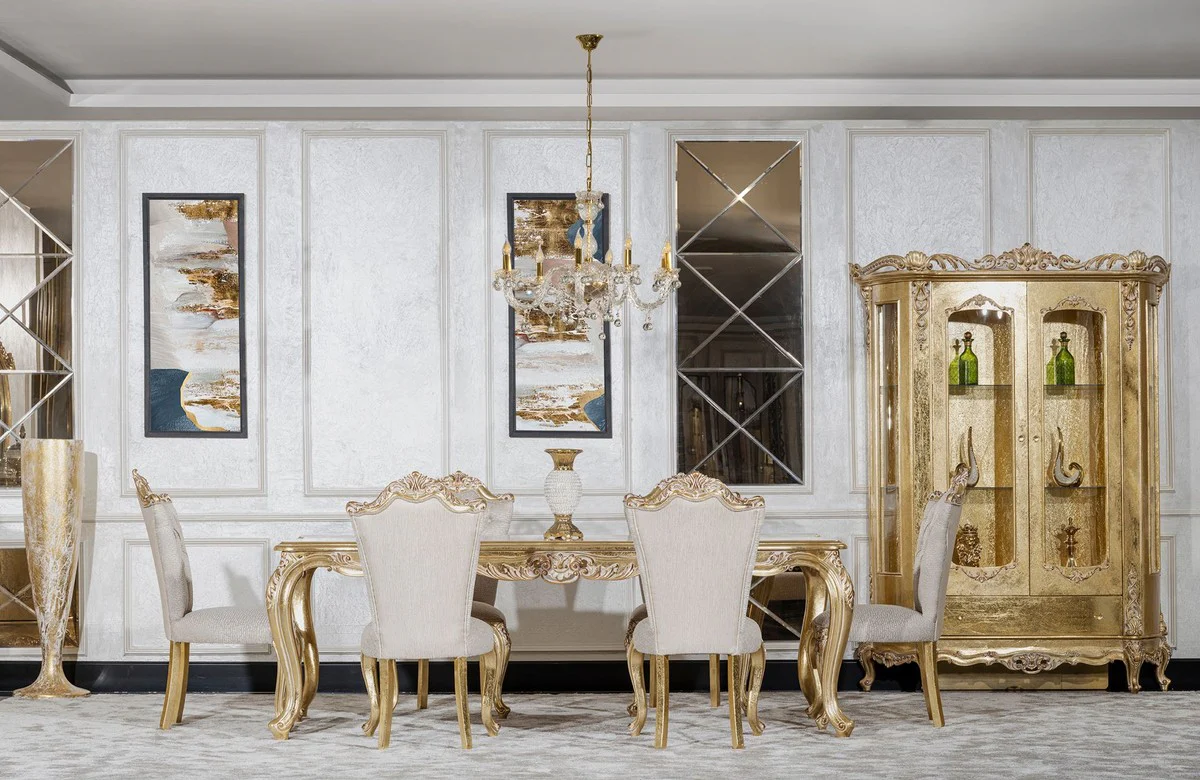 Casa Padrino vitrina barroco de lujo oro - Vitrina de madera maciza hecha a mano con 2 puertas de vidrio y caj¨®n - Muebles de lujo en estilo barroco - Muebles barrocos - Noble y Magn¨ªfico